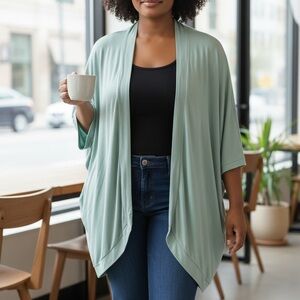 Zenana Outfitters Light Green Open Front Poncho